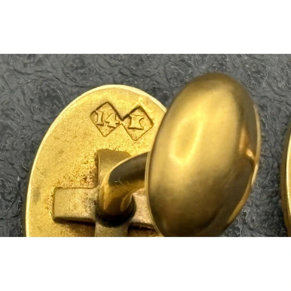 VTG Victorian 14K Solid Yellow Gold Genuine Diamond Star Starburst Cufflinks